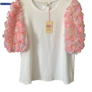 Entro White Tee with Pink Floral Sleeves